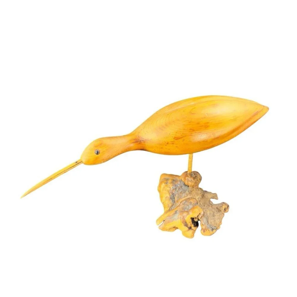 1989 K L Osborn Hand Carved Shore Bird Wood Figurine On Driftwood Hand‎ Made Vtg